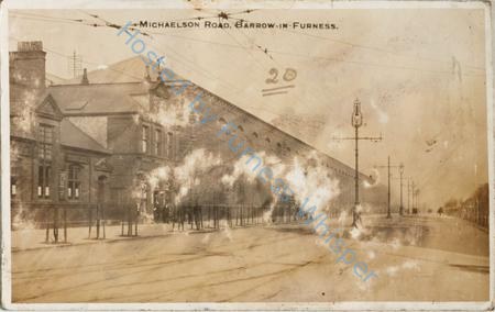 Michaelson Road, Barrow-in-Furness Bakery and Engineering Works on the left — Postcard