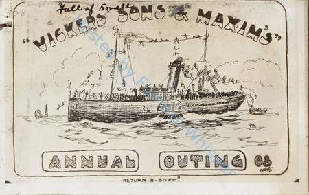 Cartoon Sketch Vickers Sons and Maxims Outing 1908 on Philomel — Nowstalgia Gallery