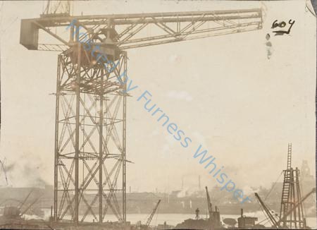 Ship under construction in Buccleuch Dock, with big crane — Nowstalgia Gallery
