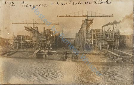 Cantilever Cranes with Vanguard  and Sao Paulo at Vickers Naval Construction Works, Barrow c1907 — Nowstalgia Gallery