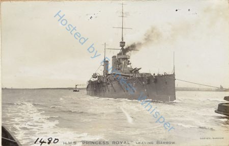 Battlecruiser HMS Princess Royal leaving Barrow, towed by Cartmel — Nowstalgia Gallery