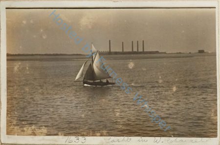 Yacht in Walney Channel, with saltworks — Nowstalgia Gallery