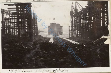 Launch of HMS Emperor of India, at end of slipway — Nowstalgia Gallery
