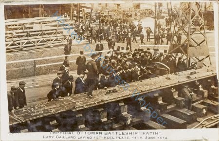 Imperial Ottoman Battleship FATIH. Lady Caillard laying 1st Keel plate 11 June 1914 — Nowstalgia Gallery