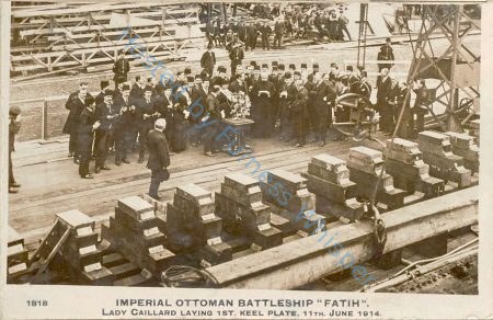 Imperial Ottoman Battleship FATIH. Lady Caillard laying 1st Keel plate 11 June 1915 — Nowstalgia Gallery