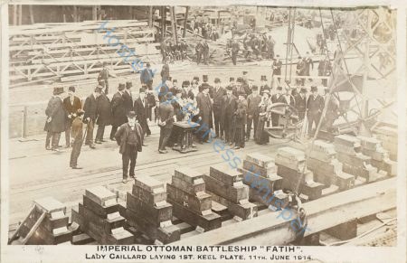 Imperial Ottoman Battleship FATIH. Lady Caillard laying 1st Keel plate 11 June 1916 — Nowstalgia Gallery