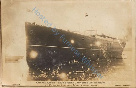 Cunard Liner SCYTHIA launched at Barrow by Vickers ltd. March 23rd 1920 — Nowstalgia Gallery