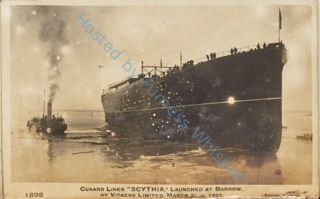 Cunard Liner SCYTHIA launched at Barrow by Vickers ltd. March 23rd 1920 — Nowstalgia Gallery