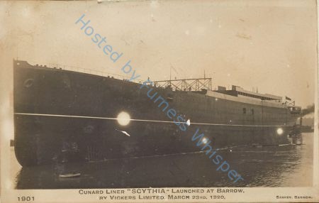Cunard Liner SCYTHIA launched at Barrow by Vickers ltd. March 23rd 1920 — Nowstalgia Gallery