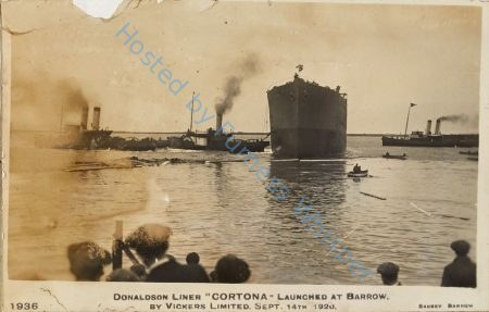 Donaldson Liner CORTONA Launched at Barrow by Vickers Ltd Sept 14th, 1920 — Nowstalgia Gallery