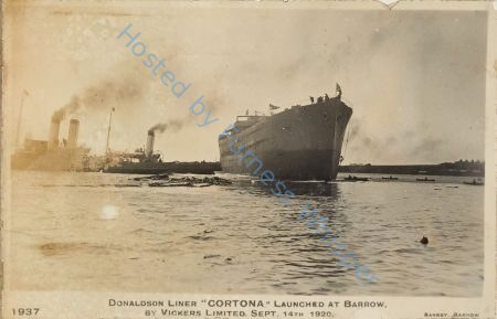 Donaldson Liner CORTONA Launched at Barrow by Vickers Ltd Sept 14th, 1920 — Nowstalgia Gallery