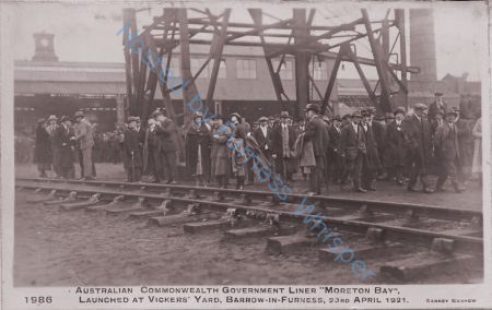 Australian Commonwealth Government Liner MORETON BAY, launched at Vickers Yard, Barrow-in-F, 23rd, April 1921 — Nowstalgia Gallery